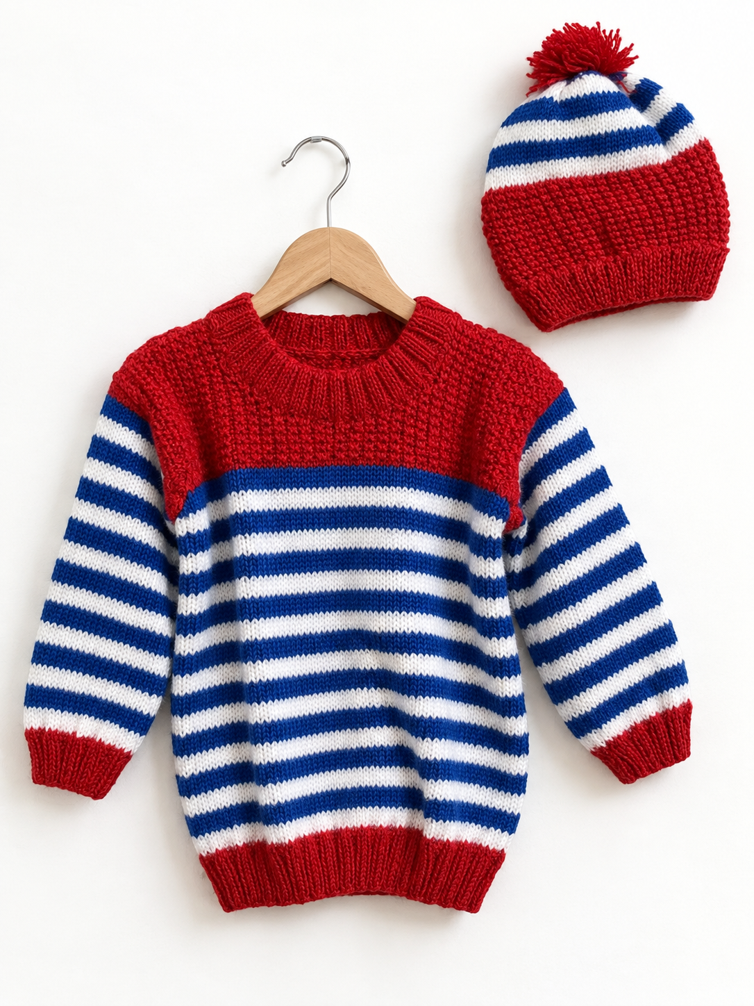 Handmade line design woollen sweater